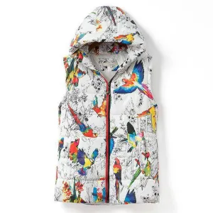 Hooded Vest With Bird Print