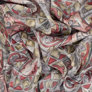 Printed Lining Design-36 Red & Grey Geometric